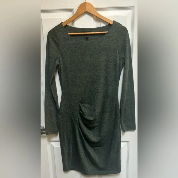 Elegant Gray Wool Blend Women's Stretchy Rouched Sheath Dress - Picture 1 of 7